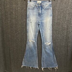 BKE Billie Slim Fit High Rise Flare Jeans Light Distressed Raw Hem Women 25x31.5